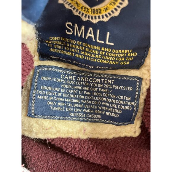 Abercrombie & Fitch Teen Men's Small Thick Heavy Burgundy Distressed Hoodie - Picture 13 of 14